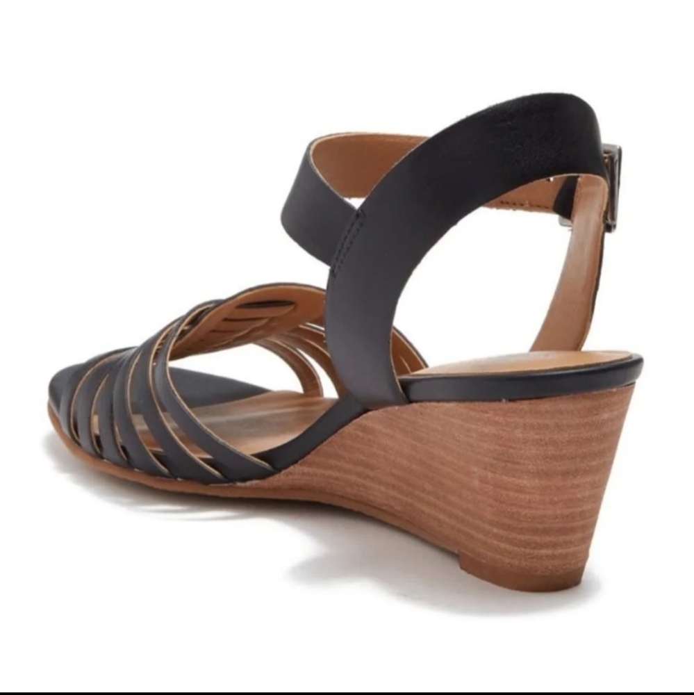 Susina Terra-Lea Black Leather Wedge Sandal Size 5.5 - Picture 7 of 8